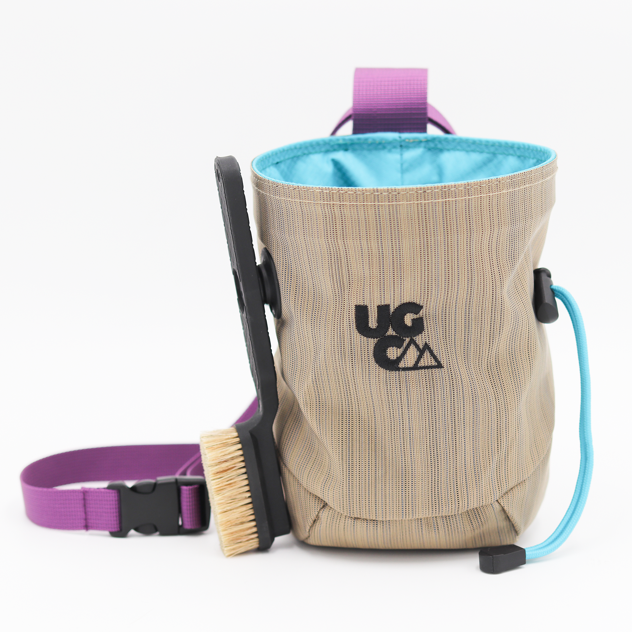 Tan and Purple Underground Climbing Chalk Bag with Magnetic Brush