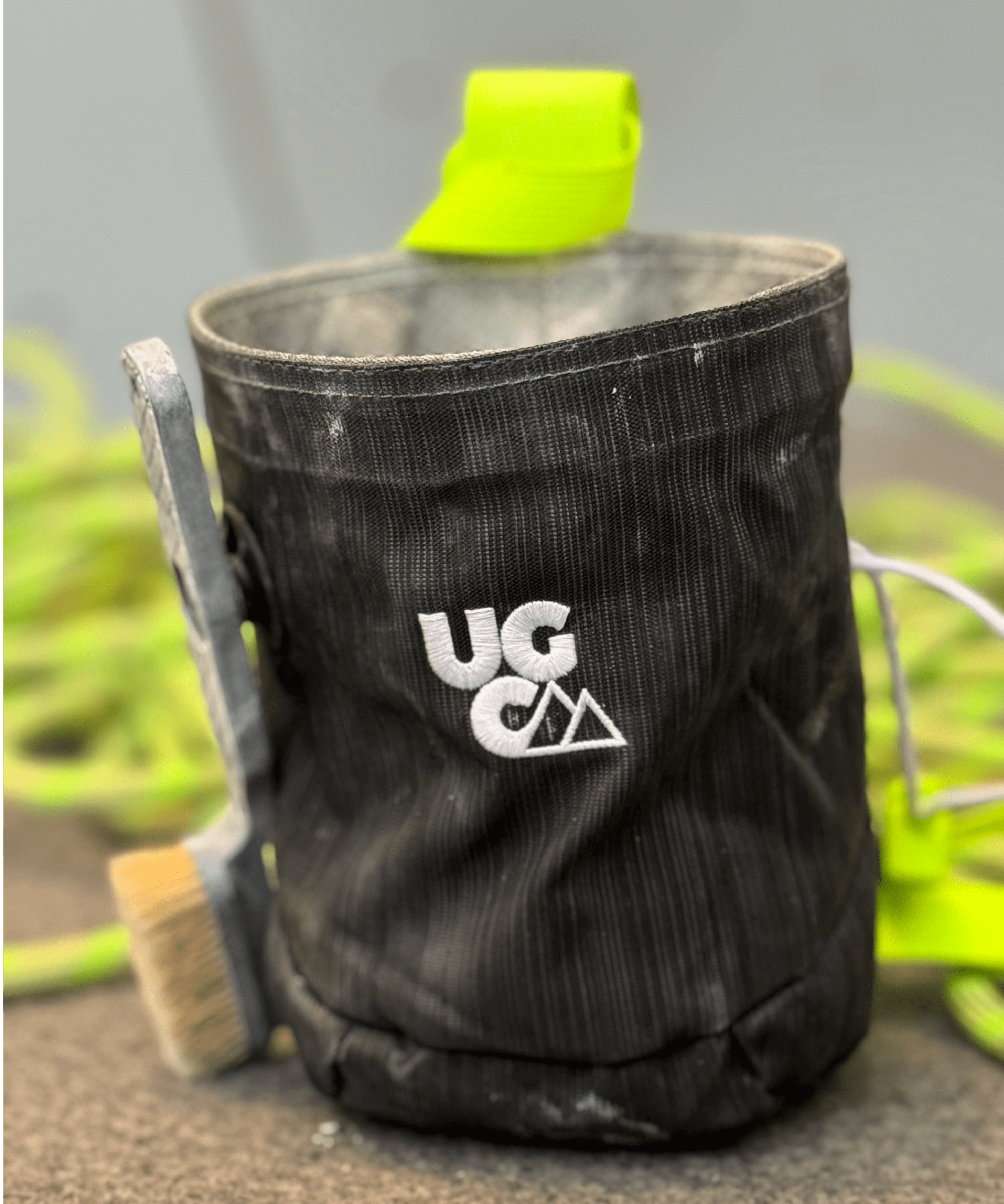 Black and Neon Underground Climbing Chalk Bag with Magnetic Brush In Climbing Gym